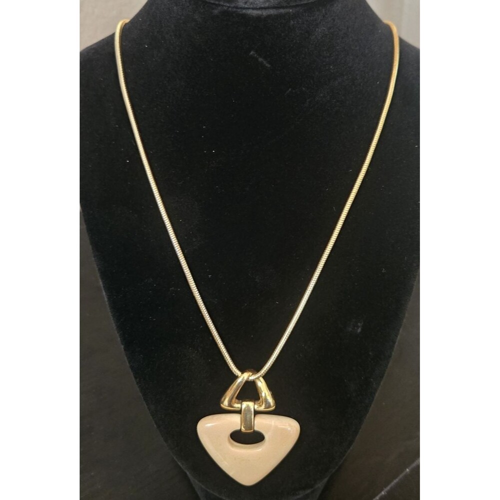 Trifari Vintage Gold Tone Triangle Geometric Pendant Snake Chain Necklace 24"
